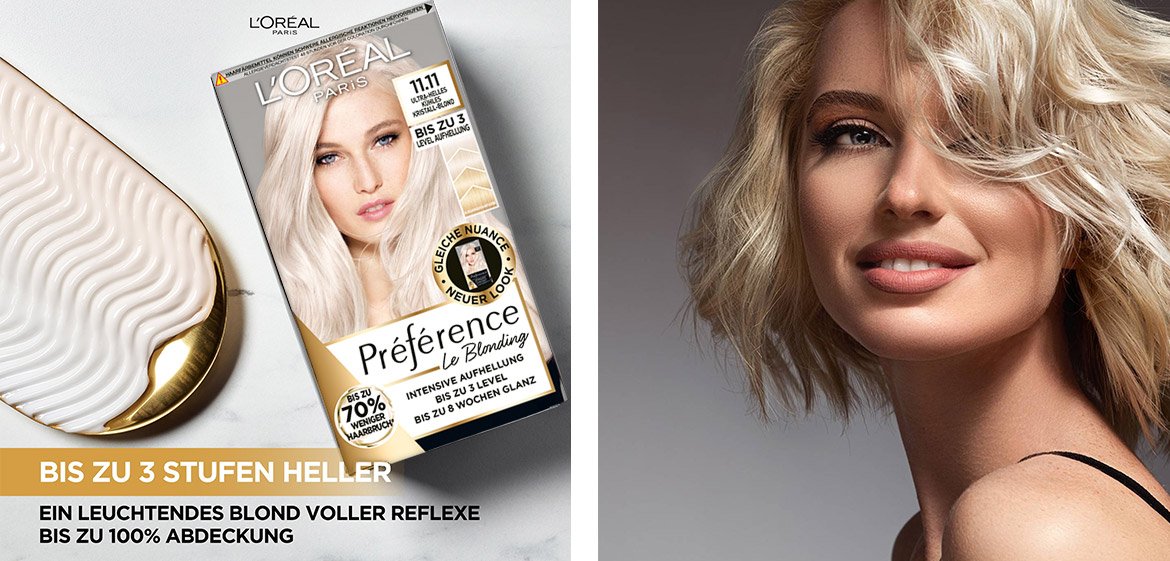 Préférence Premium-Farben - Produktvorteile und eine Faru mit blond gefärbten Haaren